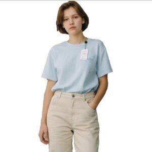 Coach Women's Cropped T-Shirt XL Dusty Blue Organic Cotton Garment Dye NWT